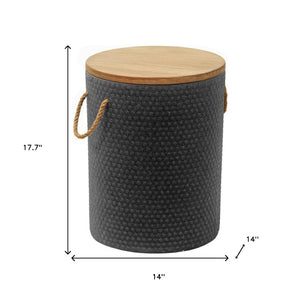 HomeRoots 14" Natural Wood Round Side Table with Faux Concrete Base - Modern Accent for Any Space! 668529