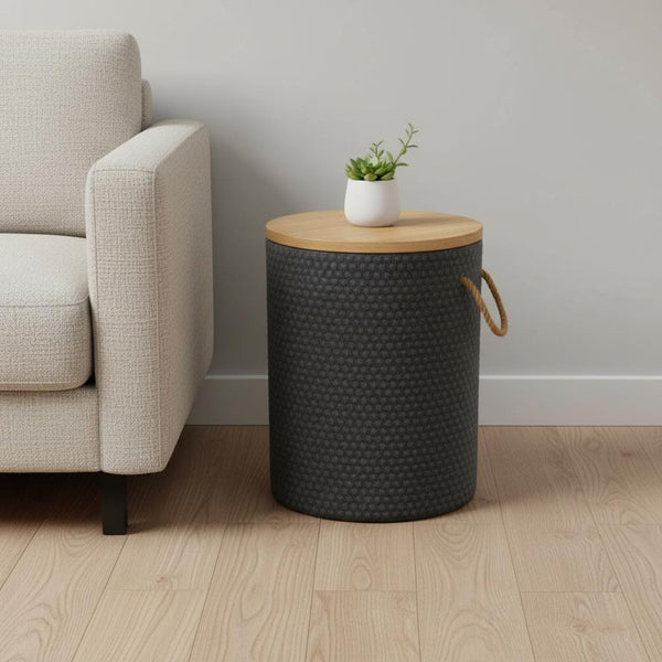 HomeRoots 14" Natural Wood Round Side Table with Faux Concrete Base - Modern Accent for Any Space! 668529