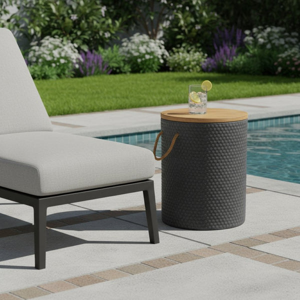 HomeRoots 14" Natural Wood Round Side Table with Faux Concrete Base - Modern Accent for Any Space! 668529