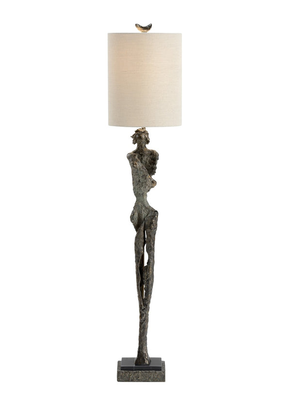 Wildwood Gertrude Sculptural Table Lamp — 43" Slim Bronze Art Lamp With Linen Drum Shade On Black Marble Base 66853