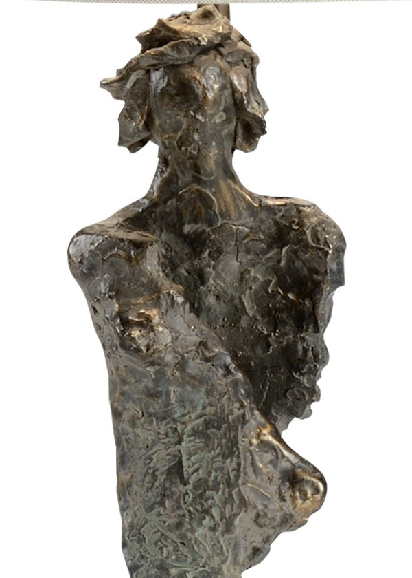 Wildwood Gertrude Sculptural Table Lamp — 43" Slim Bronze Art Lamp With Linen Drum Shade On Black Marble Base 66853