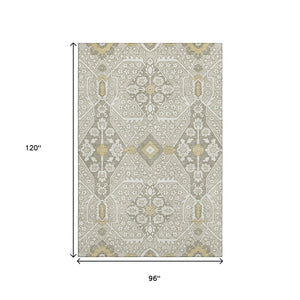 HomeRoots 8' X 10' Elegant Ivory Gold Gray Floral Area Rug - Washable, Stain-Resistant, UV Protected Design! 668530