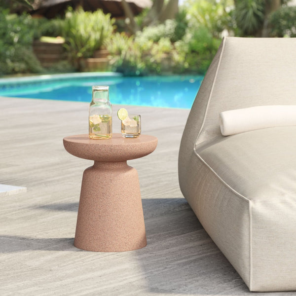 HomeRoots 16" Stylish Brown Rounded Plastic Outdoor Side Table - Perfect for Balconies, Patios & Indoor Use! 668531