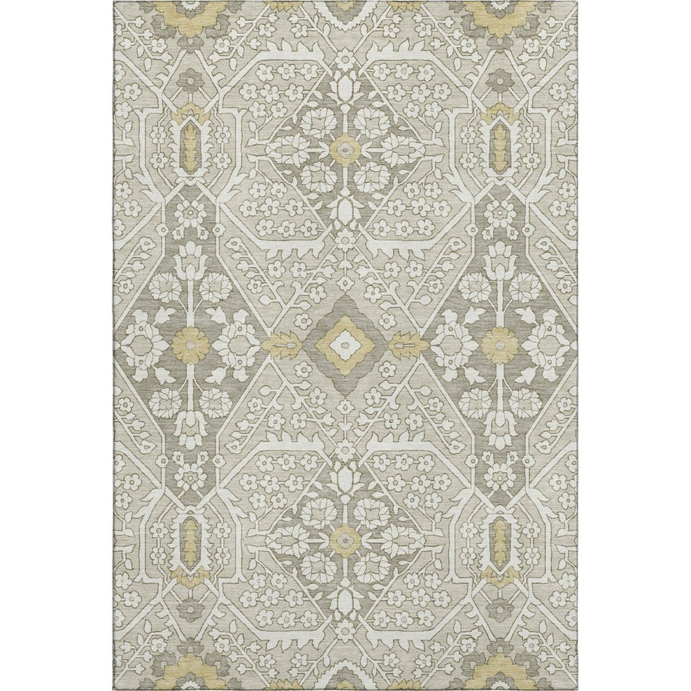 HomeRoots 9' X 12' Ivory Floral Area Rug with Gold & Gray Accents – Washable, UV Protected, Stain-Resistant Design 668532