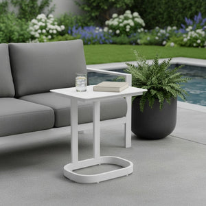 HomeRoots 22" White Aluminum Outdoor Side Table - Modern, Versatile Accent for Patios, Balconies & More! 668533
