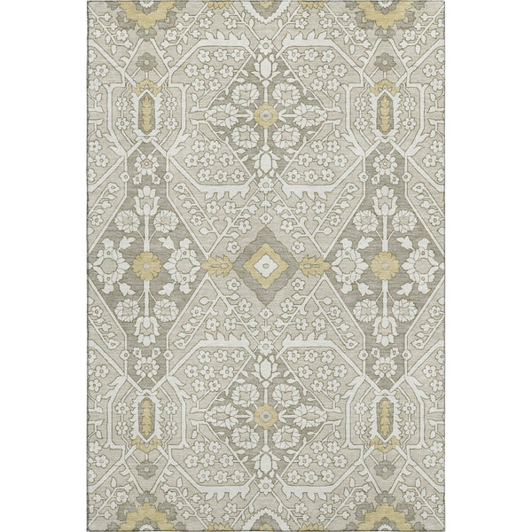 HomeRoots 10' X 14' Ivory Gold Floral Area Rug - Durable, Stain-Resistant, UV Protected for Elegant Spaces 668534