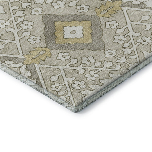 HomeRoots 10' X 14' Ivory Gold Floral Area Rug - Durable, Stain-Resistant, UV Protected for Elegant Spaces 668534