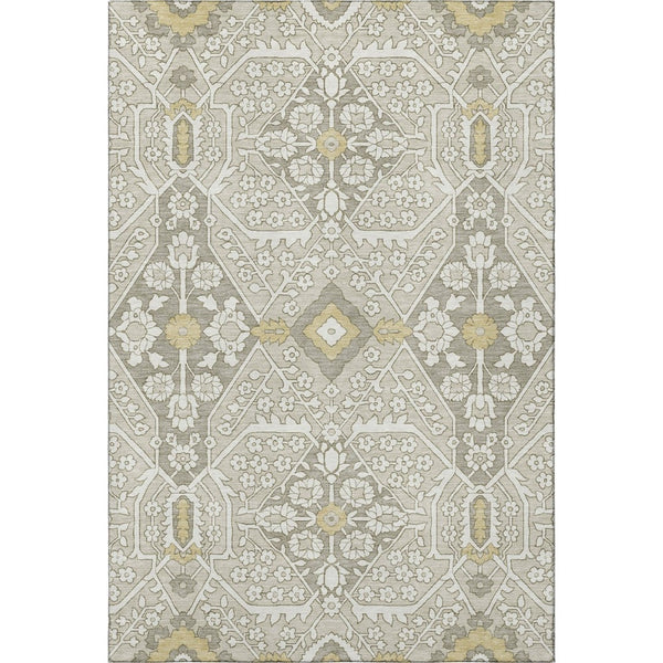 HomeRoots 10' X 14' Ivory Gold Floral Area Rug - Durable, Stain-Resistant, UV Protected for Elegant Spaces 668534