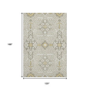 HomeRoots 10' X 14' Ivory Gold Floral Area Rug - Durable, Stain-Resistant, UV Protected for Elegant Spaces 668534