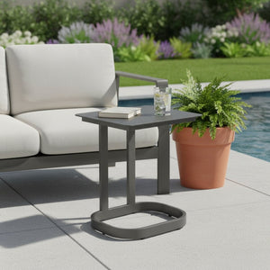 HomeRoots 22" Black Aluminum Outdoor Side Table - Stylish, Durable & Versatile for Patios, Balconies & Poolside Fun 668535