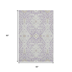 HomeRoots 5' X 8' Elegant Lavender Gray Floral Area Rug - Washable, UV Protected, Stain-Resistant, Durable Design 668538