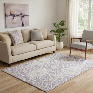HomeRoots 5' X 8' Elegant Lavender Gray Floral Area Rug - Washable, UV Protected, Stain-Resistant, Durable Design 668538