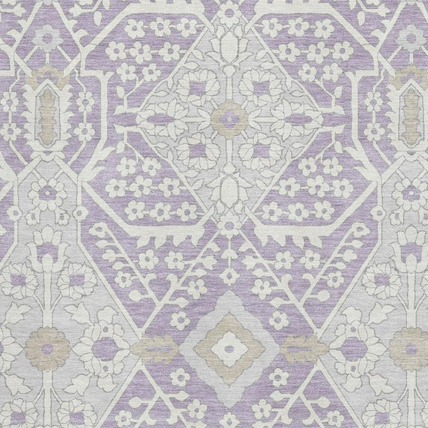 HomeRoots 5' X 8' Elegant Lavender Gray Floral Area Rug - Washable, UV Protected, Stain-Resistant, Durable Design 668538