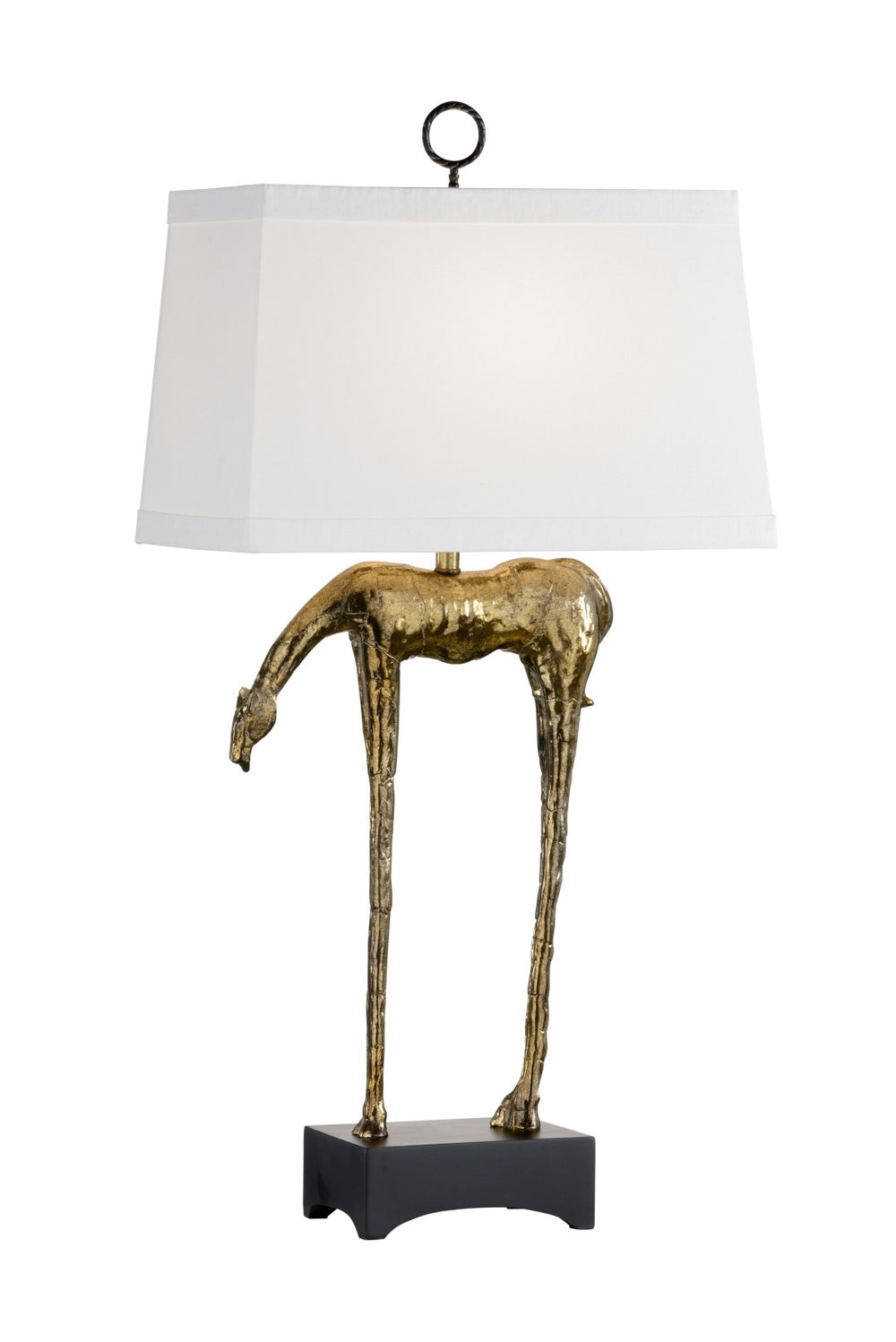 Wildwood Homer Sculptural Horse Lamp In Antique Brass With Off-White Rectangular Shade For Modern Spaces 66854