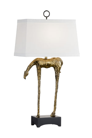 Wildwood Homer Sculptural Horse Lamp In Antique Brass With Off-White Rectangular Shade For Modern Spaces 66854