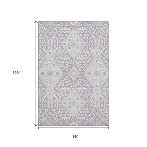 HomeRoots 8' X 10' Elegant Floral Area Rug in Lavender Gray & Beige - Washable, UV Protected, Stain Resistant 668542