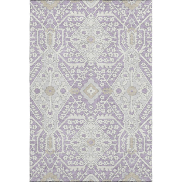 HomeRoots 8' X 10' Elegant Floral Area Rug in Lavender Gray & Beige - Washable, UV Protected, Stain Resistant 668542