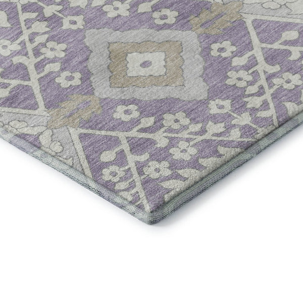 HomeRoots 8' X 10' Elegant Floral Area Rug in Lavender Gray & Beige - Washable, UV Protected, Stain Resistant 668542
