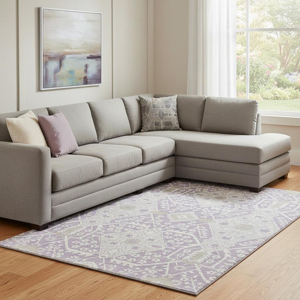 HomeRoots 8' X 10' Elegant Floral Area Rug in Lavender Gray & Beige - Washable, UV Protected, Stain Resistant 668542