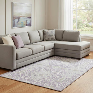 HomeRoots 8' X 10' Elegant Floral Area Rug in Lavender Gray & Beige - Washable, UV Protected, Stain Resistant 668542
