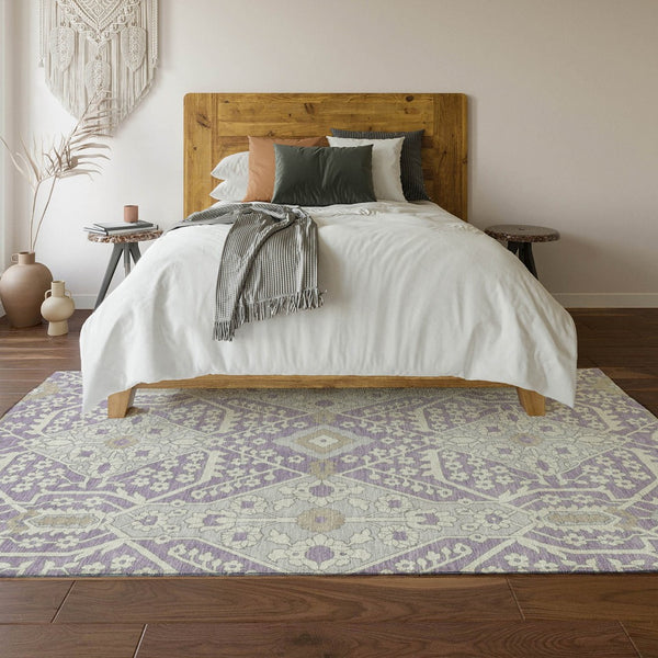 HomeRoots 8' X 10' Elegant Floral Area Rug in Lavender Gray & Beige - Washable, UV Protected, Stain Resistant 668542