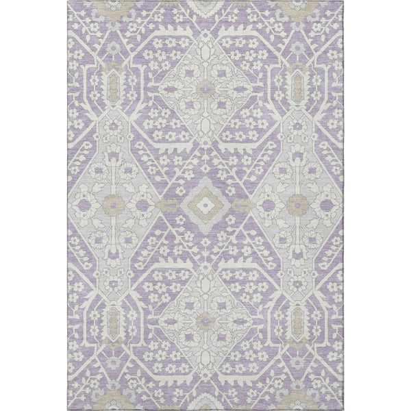 HomeRoots 8' X 10' Elegant Floral Area Rug in Lavender Gray & Beige - Washable, UV Protected, Stain Resistant 668542