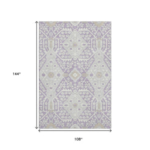 HomeRoots 9' X 12' Elegant Lavender-Gray Floral Area Rug - Durable, Washable, UV-Protected for Modern Living 668544