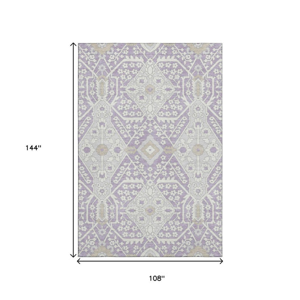 HomeRoots 9' X 12' Elegant Lavender-Gray Floral Area Rug - Durable, Washable, UV-Protected for Modern Living 668544