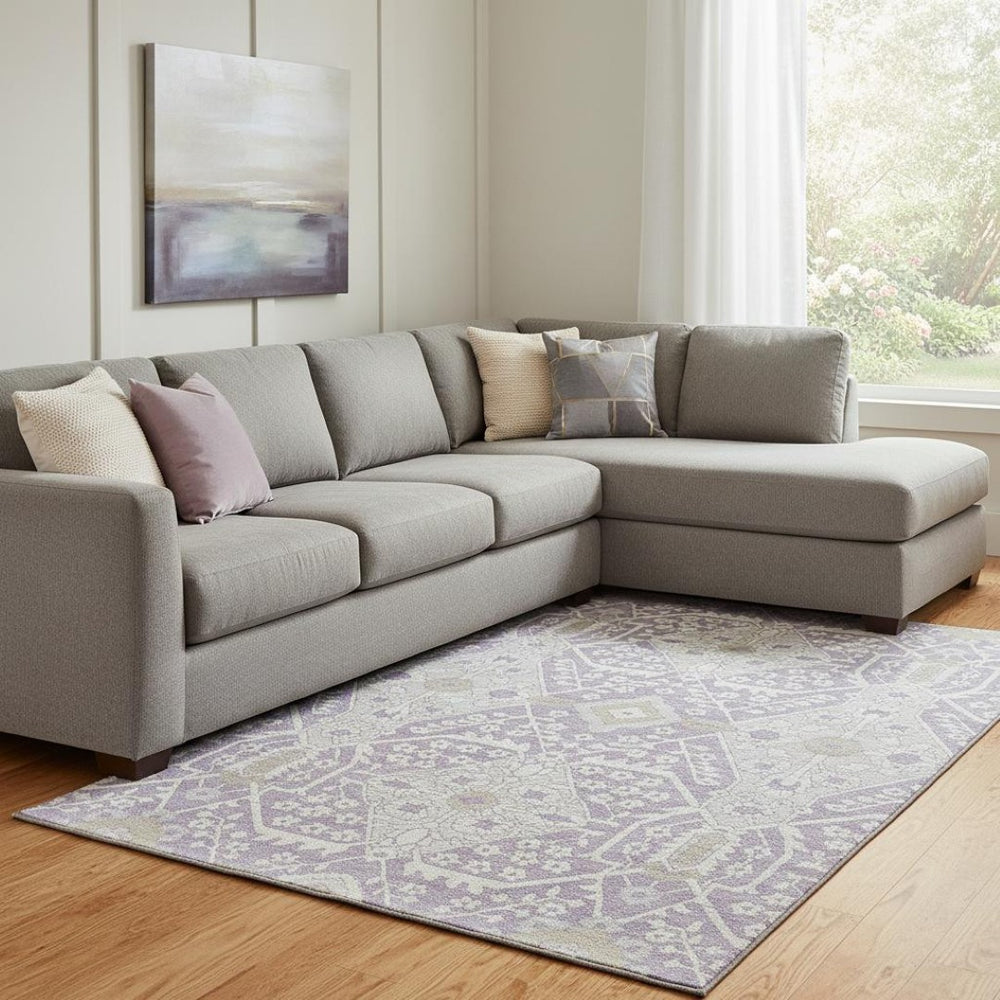 HomeRoots 9' X 12' Elegant Lavender-Gray Floral Area Rug - Durable, Washable, UV-Protected for Modern Living 668544