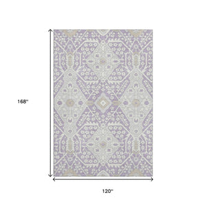 HomeRoots 10' X 14' Elegant Lavender Gray Floral Area Rug - Washable, Stain Resistant, and UV Protected! 668546