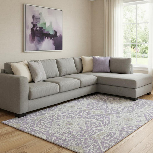 HomeRoots 10' X 14' Elegant Lavender Gray Floral Area Rug - Washable, Stain Resistant, and UV Protected! 668546
