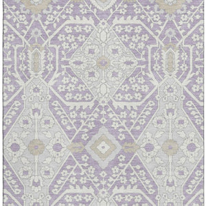 HomeRoots 10' X 14' Elegant Lavender Gray Floral Area Rug - Washable, Stain Resistant, and UV Protected! 668546