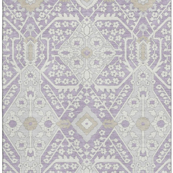 HomeRoots 10' X 14' Elegant Lavender Gray Floral Area Rug - Washable, Stain Resistant, and UV Protected! 668546