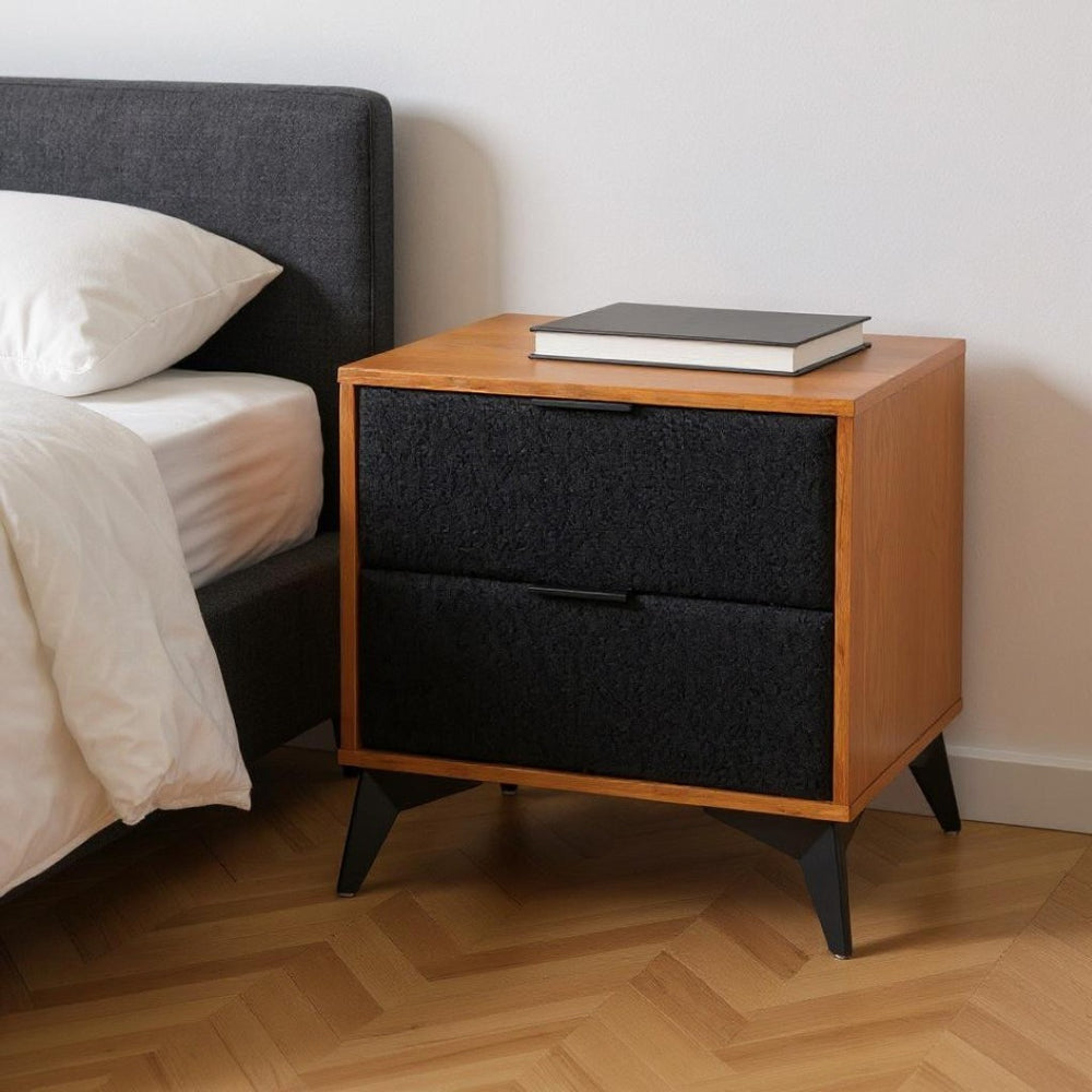 HomeRoots 21" Walnut Nightstand with Steel Accents - Modern 2-Drawer Bedside Table for Stylish Storage Solutions 668547