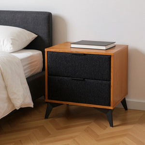 HomeRoots 21" Walnut Nightstand with Steel Accents - Modern 2-Drawer Bedside Table for Stylish Storage Solutions 668547