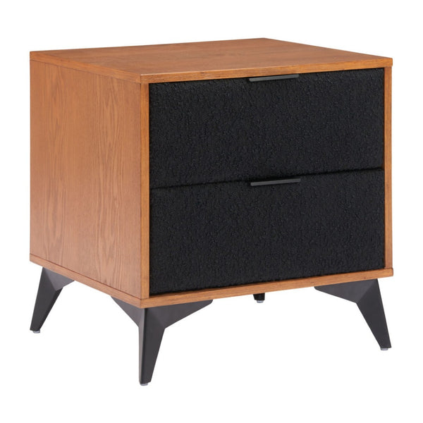 HomeRoots 21" Walnut Nightstand with Steel Accents - Modern 2-Drawer Bedside Table for Stylish Storage Solutions 668547