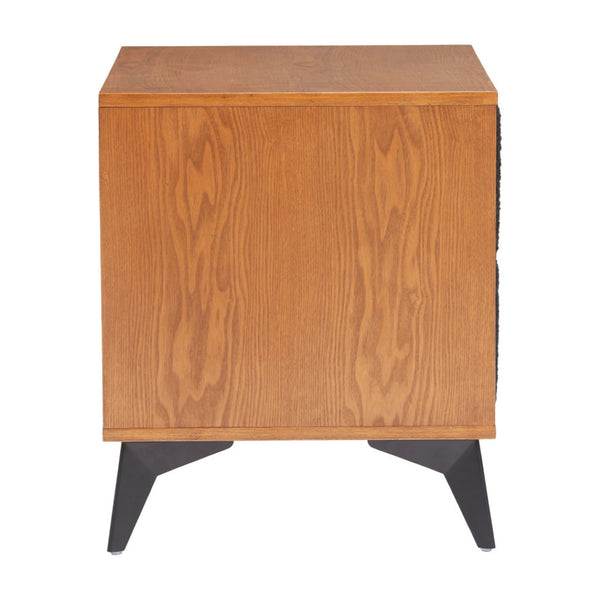 HomeRoots 21" Walnut Nightstand with Steel Accents - Modern 2-Drawer Bedside Table for Stylish Storage Solutions 668547