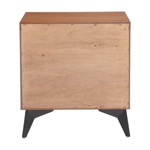 HomeRoots 21" Walnut Nightstand with Steel Accents - Modern 2-Drawer Bedside Table for Stylish Storage Solutions 668547