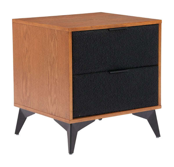 HomeRoots 21" Walnut Nightstand with Steel Accents - Modern 2-Drawer Bedside Table for Stylish Storage Solutions 668547