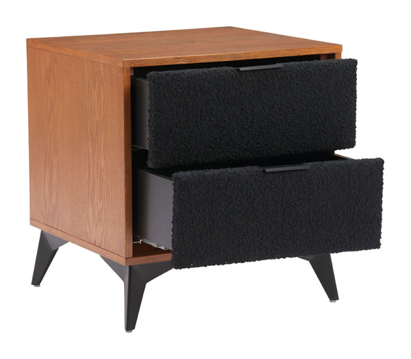 HomeRoots 21" Walnut Nightstand with Steel Accents - Modern 2-Drawer Bedside Table for Stylish Storage Solutions 668547