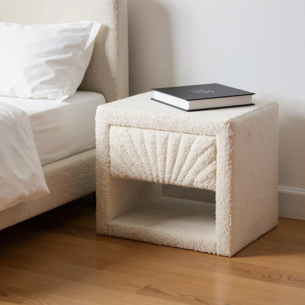 HomeRoots 16" Ivory Wood Woven Texture Nightstand - Stylish, Multi-Functional, and Ready to Use for Any Space 668551