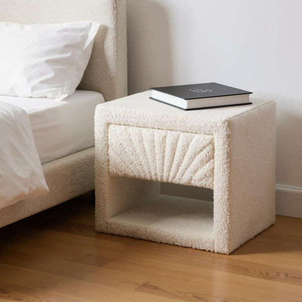 HomeRoots 16" Ivory Wood Woven Texture Nightstand - Stylish, Multi-Functional, and Ready to Use for Any Space 668551
