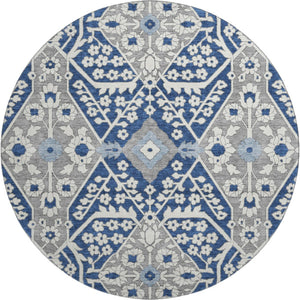 HomeRoots 8' Navy Blue Floral Round Rug - Washable, UV-Protected, Durable, Perfect for Homes with Kids & Pets 668552