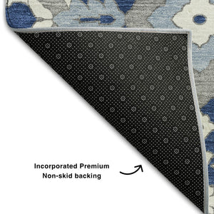HomeRoots 8' X 10' Navy Blue Gray Ivory Floral Area Rug - Durable, Washable, Stain Resistant, UV Protected Decor 668553