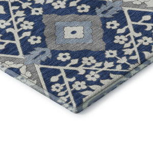 HomeRoots 8' X 10' Navy Blue Gray Ivory Floral Area Rug - Durable, Washable, Stain Resistant, UV Protected Decor 668553