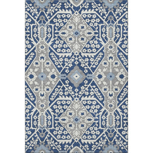 HomeRoots 8' X 10' Navy Blue Gray Ivory Floral Area Rug - Durable, Washable, Stain Resistant, UV Protected Decor 668553