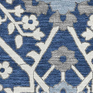HomeRoots 9' X 12' Navy Blue Gray Ivory Floral Area Rug - Washable, UV Protected, Durable for High-Traffic Areas 668554