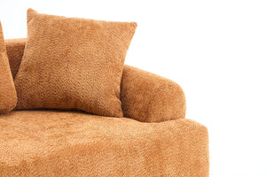 English Elm LY-024OR Plush 4-Seater Compression Sofa in Orange Crochet Yarn Fabric with 4 Pillows, Deep Seat Comfort W2231S00016