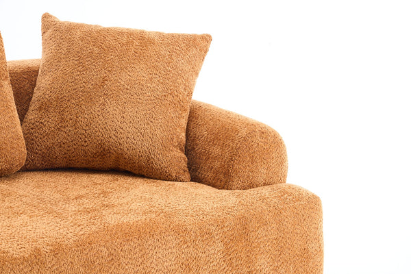 English Elm LY-024OR Plush 4-Seater Compression Sofa in Orange Crochet Yarn Fabric with 4 Pillows, Deep Seat Comfort W2231S00016