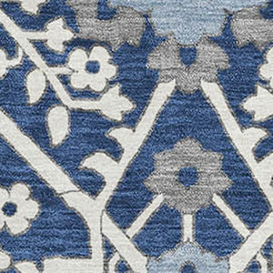 HomeRoots 10' Washable Navy Blue, Gray & Ivory Floral Area Rug with UV Protection for Stylish Home Décor 668555